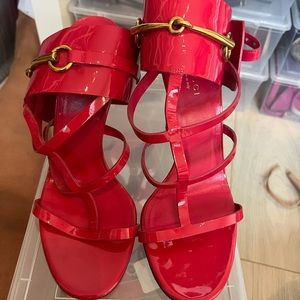 Gucci Ursula patent ankle wrap cage sandal in pink